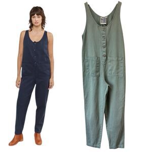 Jungmaven Button Front Jumper Jumpsuit Small Hemp Sage Green Lightweight Comfy